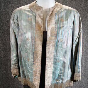 Vintage Mohan’s Silk Jacket with Gold Brocade Trim & Pastel Stripe Weave